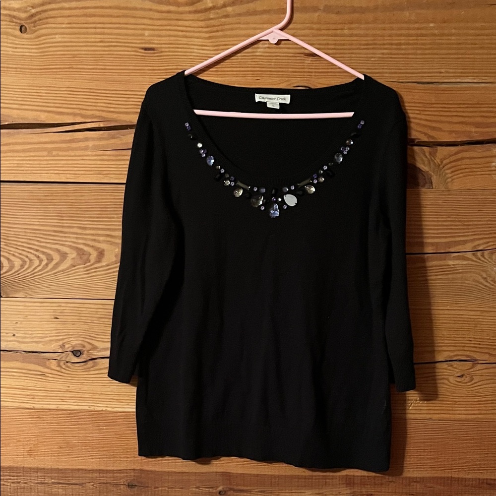 Coldwater Creek Black Top with Jewel Accents